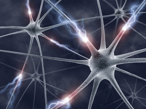 Brain neurons firing like lightning, pathway of Reiki energy.